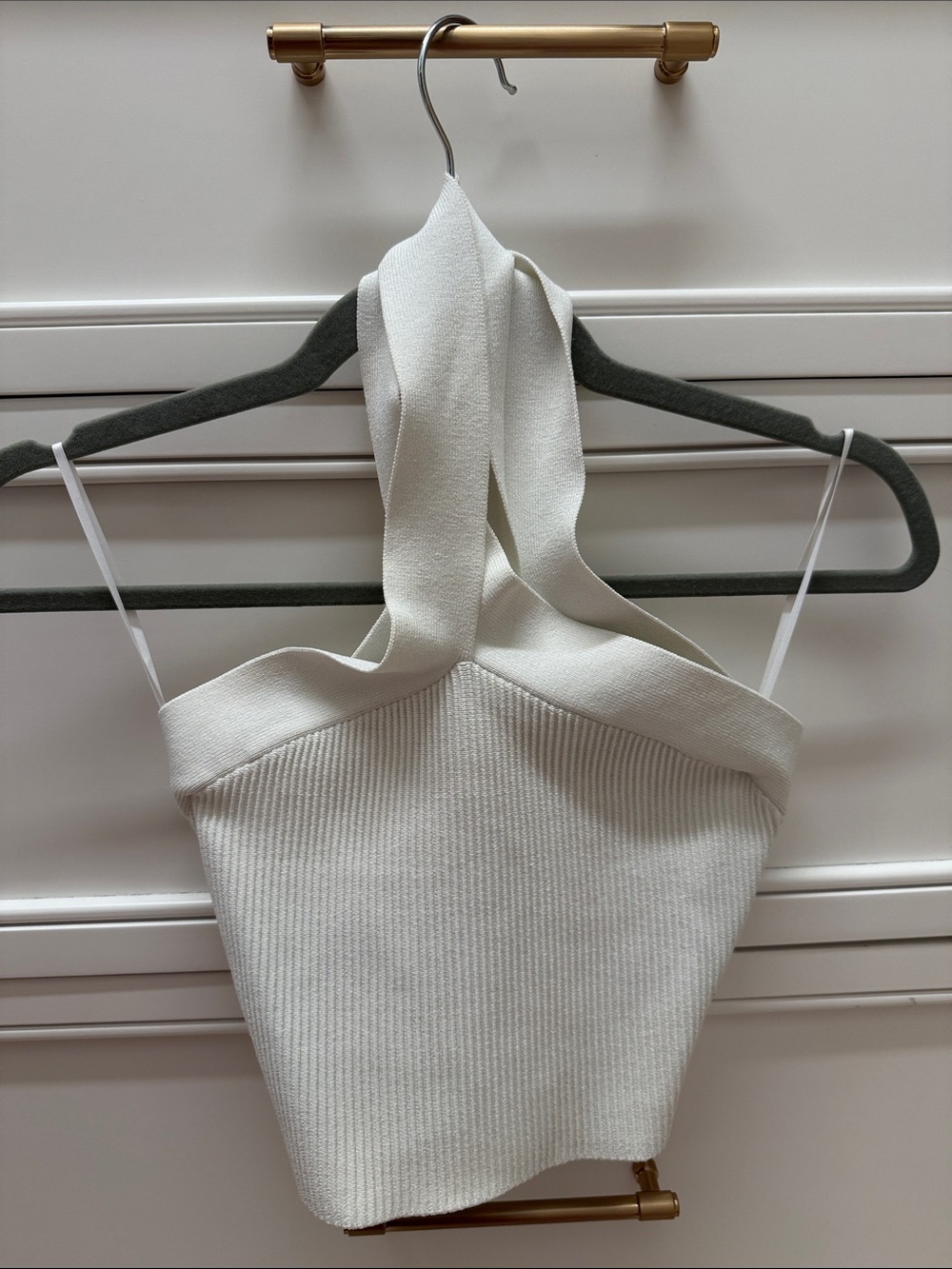Aritzia White Ribbed Halter Tank Top